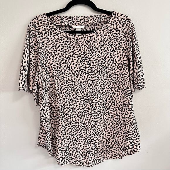 H&M Leopard Cheetah Animal Print Short Sleeve Pullover Shirt Blouse Tan Black 12 - Picture 1 of 4